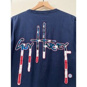 Guy Harvey Men's American Flag Pocket T Shirt Red White Blue 100% Cotton Size S